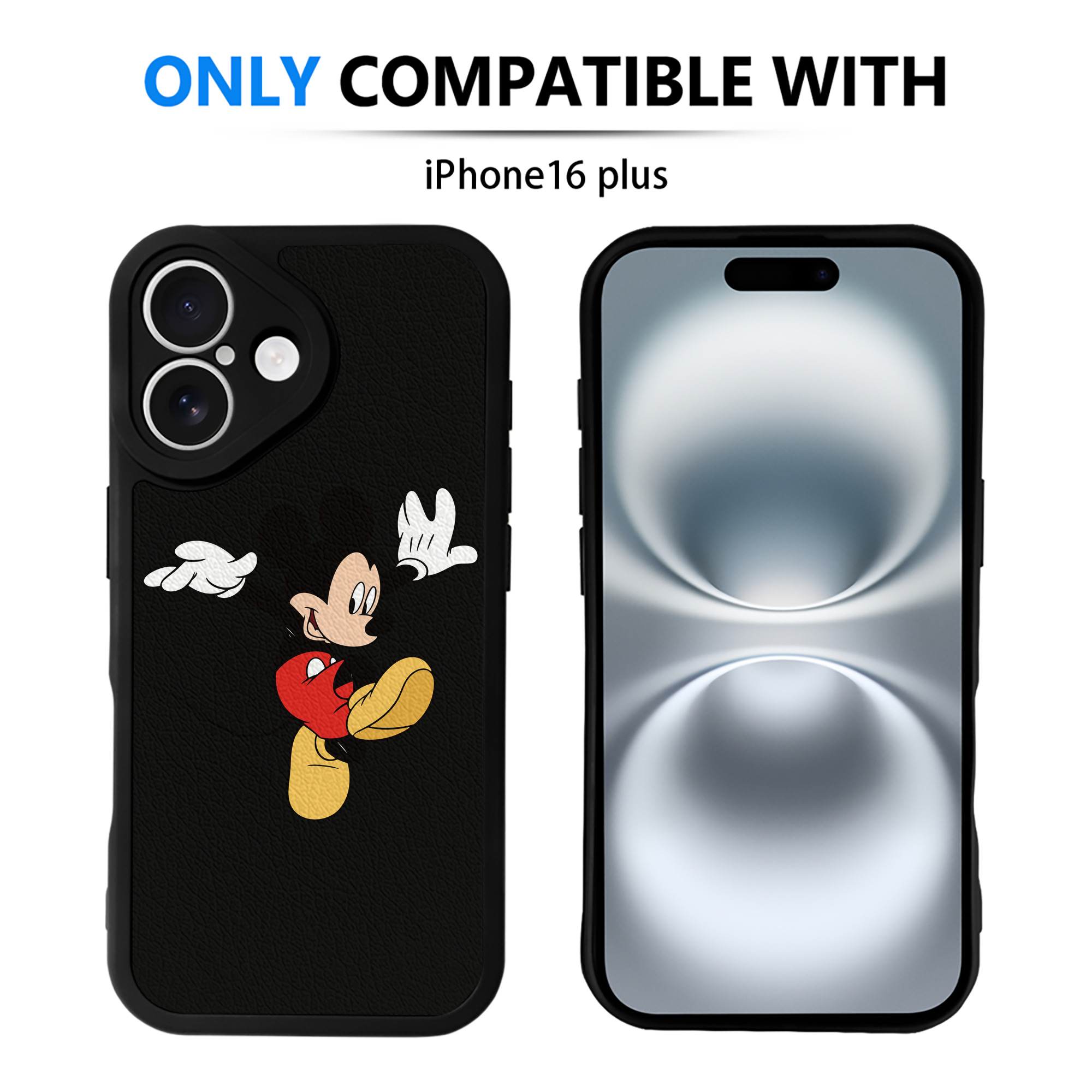 （画像用） ミッキーマウス Mickey Mouse 【iPhone 16シリーズ対応】シリコンスマホケース（レザー調） 材質：シリコン